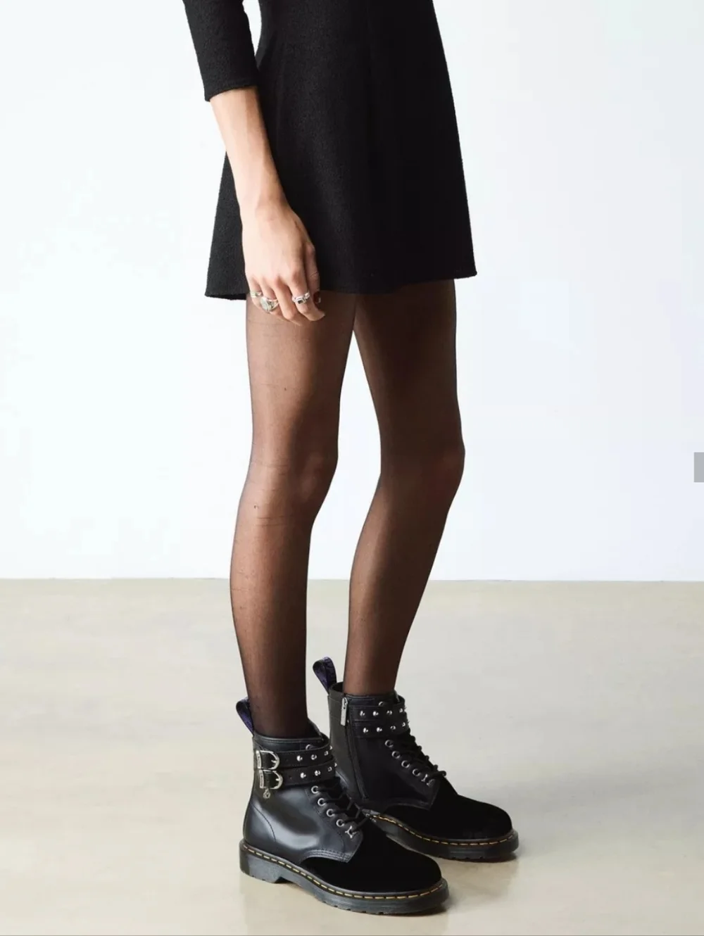 Dr. Martens Black Leather & Suede Buckle Combat Boot/wednesday/NWB - Picture 3 of 8